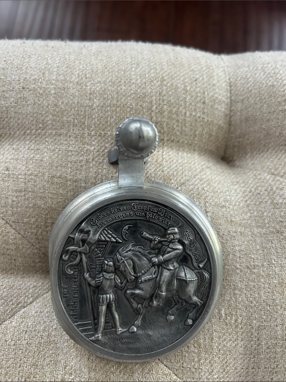 Vintage Silver-Tone German Lidded Stein with Knight Relief